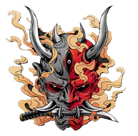 SAVIAURA Samurai Dual Color Skull in Flames Sticker | Anti-Scratch Waterproof Car Accessories | Evil Eye Protection Sticker for Helmet, Car, Bike, Scooty, Laptop | Decorative Stickers