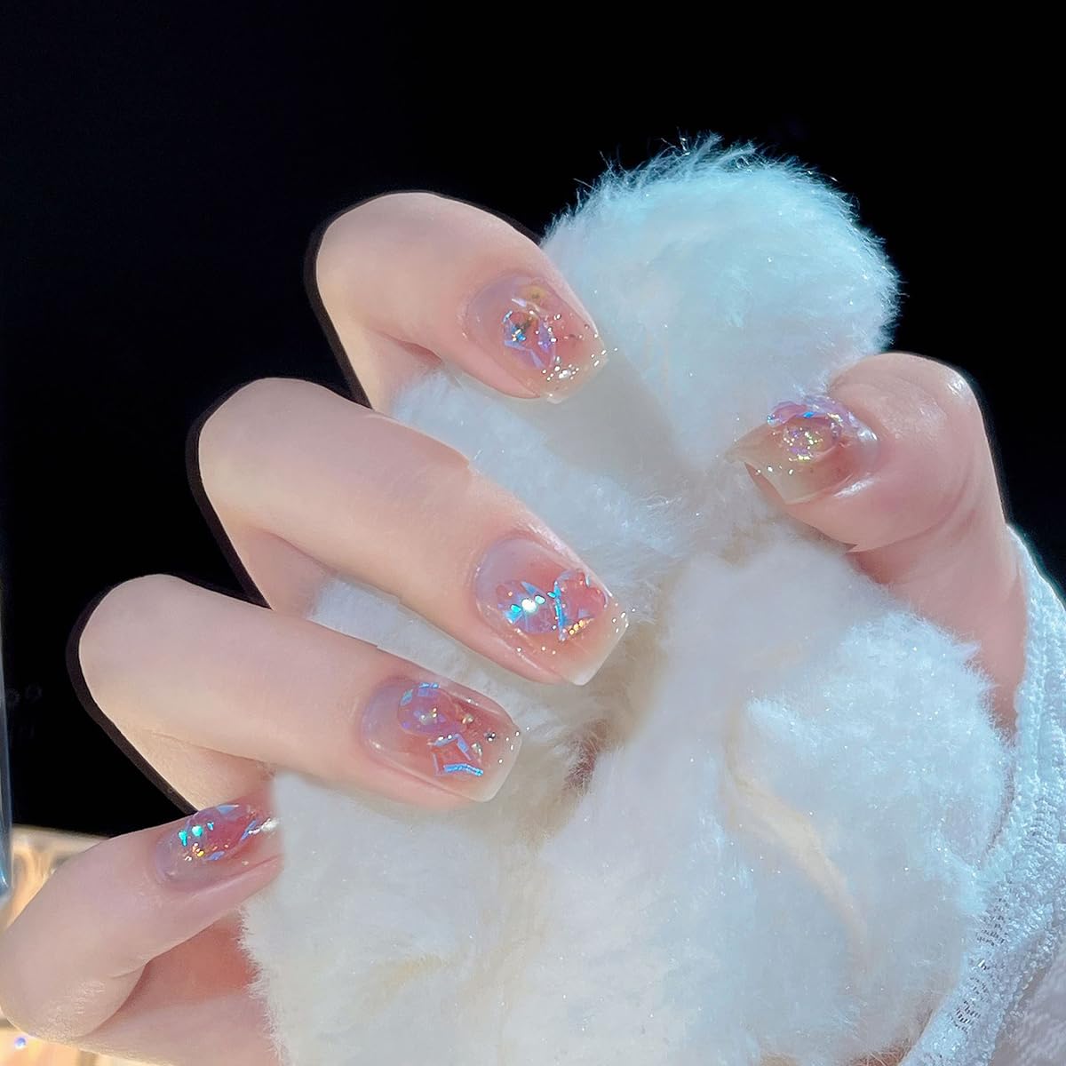 S.A.V.I 24Pcs Nude Pink Short Square Press On Nails with Rhinestones | Reusable Fake Nails Set with Glue & Adhesive Tabs | Natural Look Artificial Nails for Women & Girls – Salon Finish at Home