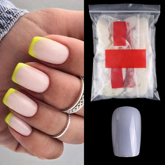 S.A.V.I 500 Pcs White Short Square Fake Nails Set | 10 Sizes Artificial Nail Tips | Natural Finish | ABS Material | Nail Art, DIY Extension, Salon & Home Use | Nail Decoration Kit for Women