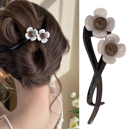 S.A.V.I 1Pc White Flower Hair Clutch Clip for Women & Girls | 11cm Strong Grip Hair Accessory for Bun & Updo | Elegant Floral Design for Daily, Party & Ethnic | Hair Claw Clip