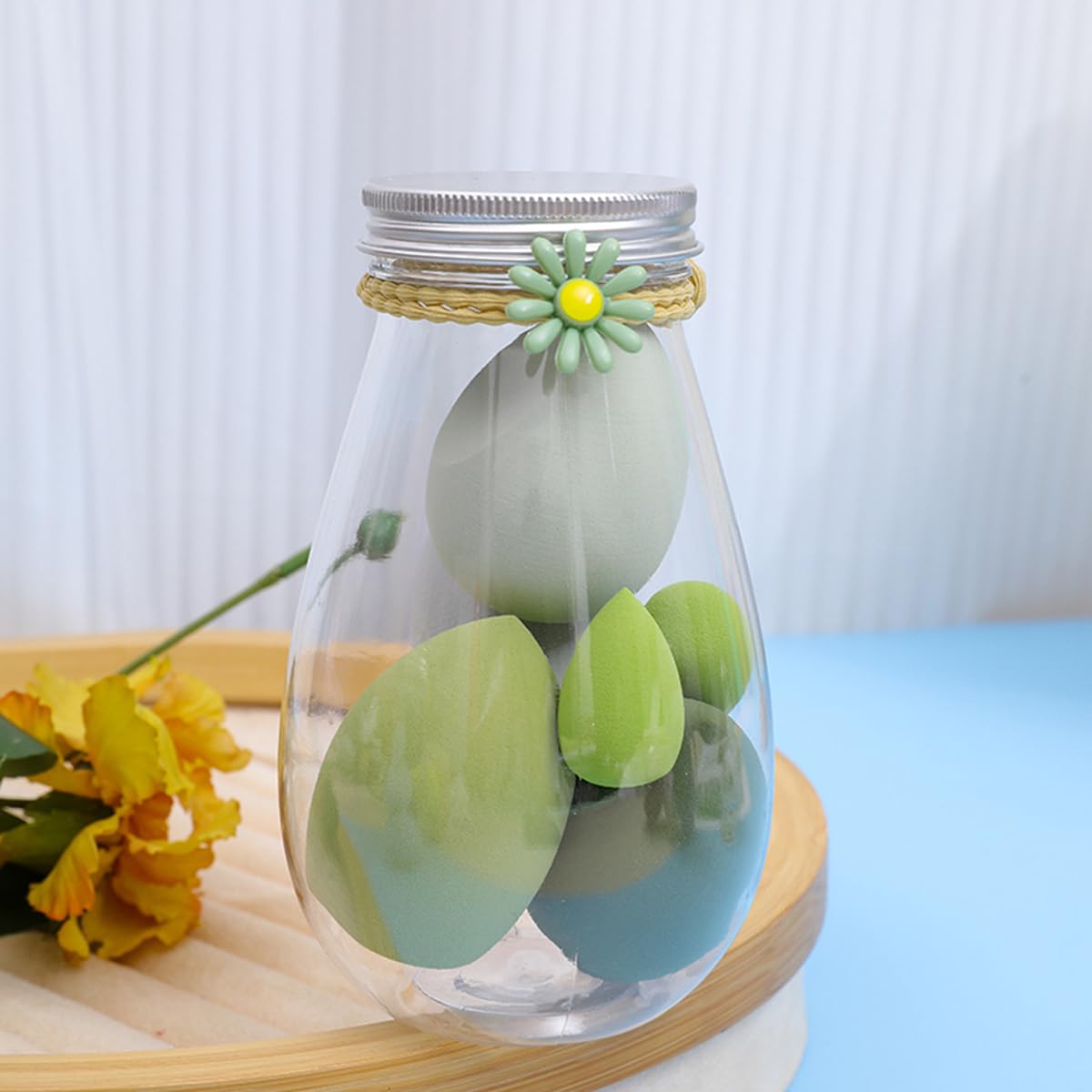 S.A.V.I 6 Pcs Green Beauty Blender Makeup Sponge Set | Soft Egg-Shaped Foundation & Concealer Puff for Flawless Blending | Latex-Free, Reusable, Wet & Dry Use | 4 Large + 2 Mini Sponges with Storage Jar (Green)