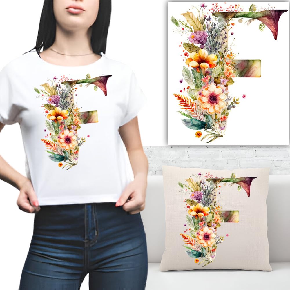 S.A.V.I 1PC Floral Alphabet Iron-On Patch – Washable Heat Transfer Sticker for DIY T-Shirts, Jeans, Pillows, Backpacks, Hats – Easy Applique with Beautiful Flower Design – Clothing  Accessories Patch (F)