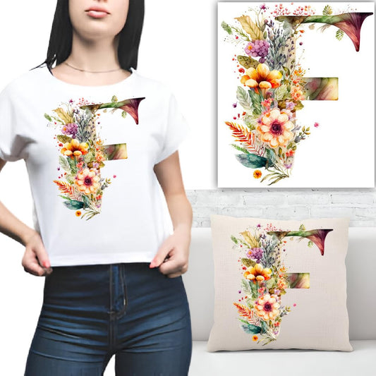 S.A.V.I 1PC Floral Alphabet Iron-On Patch – Washable Heat Transfer Sticker for DIY T-Shirts, Jeans, Pillows, Backpacks, Hats – Easy Applique with Beautiful Flower Design – Clothing  Accessories Patch (F)
