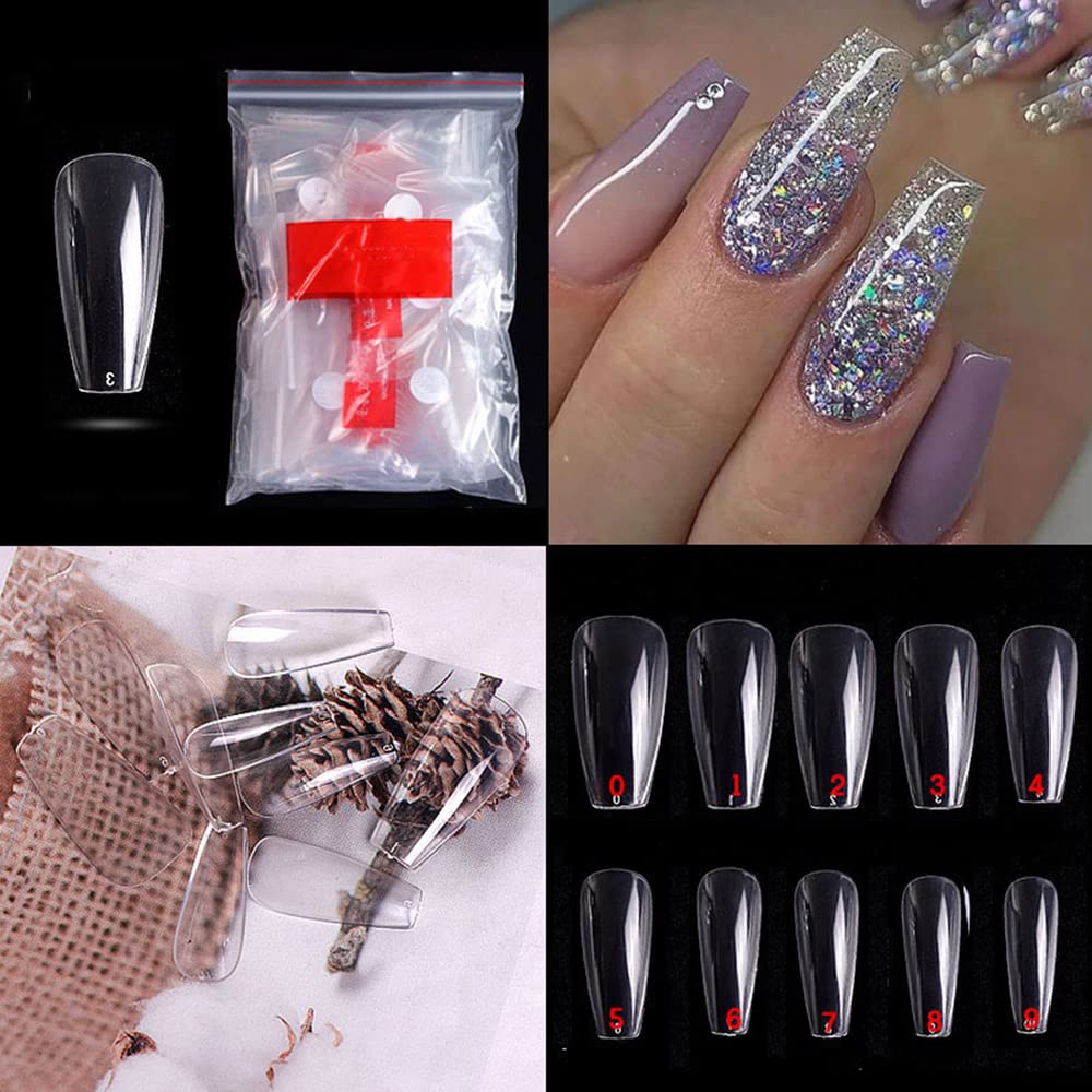 S.A.V.I Artificial False Nails 500 PCS Clear Medium Coffin Nail Tips for Acrylic Nail/Dip Powder Nails/Poly Nail Extension Gel Nail Art DIY Home, 50/Size