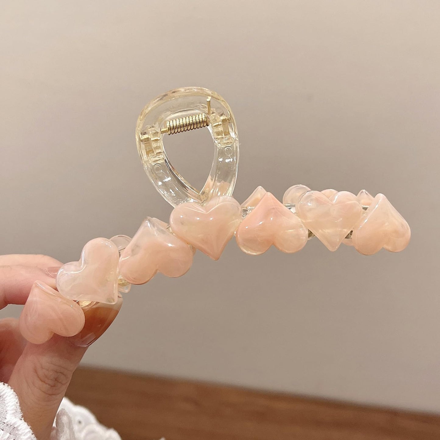 S.A.V.I Big Hair Claw Clip for Women & Girls | 13cm Transparent Acrylic Clutcher with Pink Heart Design | Strong Grip Bun Holder for Thick Hair | Stylish Hair Accessories for Daily