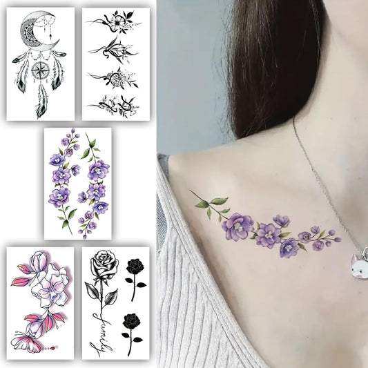 S.A.V.I 5 Sheets Floral  Dreamcatcher Temporary Tattoos for Women | Water-Resistant Body Art Stickers | Easy to Apply | Ideal for Parties, Festivals  Gifts | 10.5x6cm Each Sheet