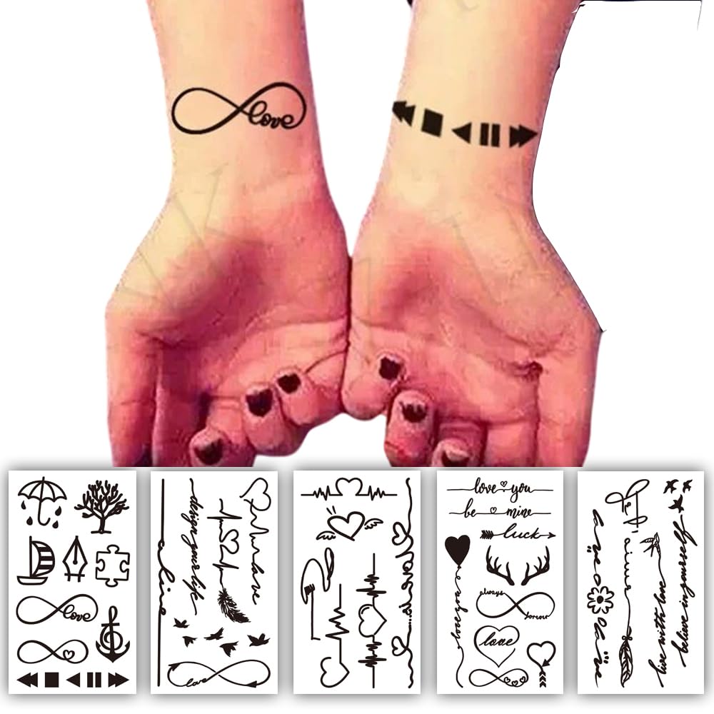 S.A.V.I 5 Sheets Black Temporary Tattoos for Women & Girls – Safe Non-Toxic Waterproof Body Art Stickers – Small Minimalist Design, 10.5x6cm – Easy to Apply & Remove, Stylish Fashion Accessory (61)