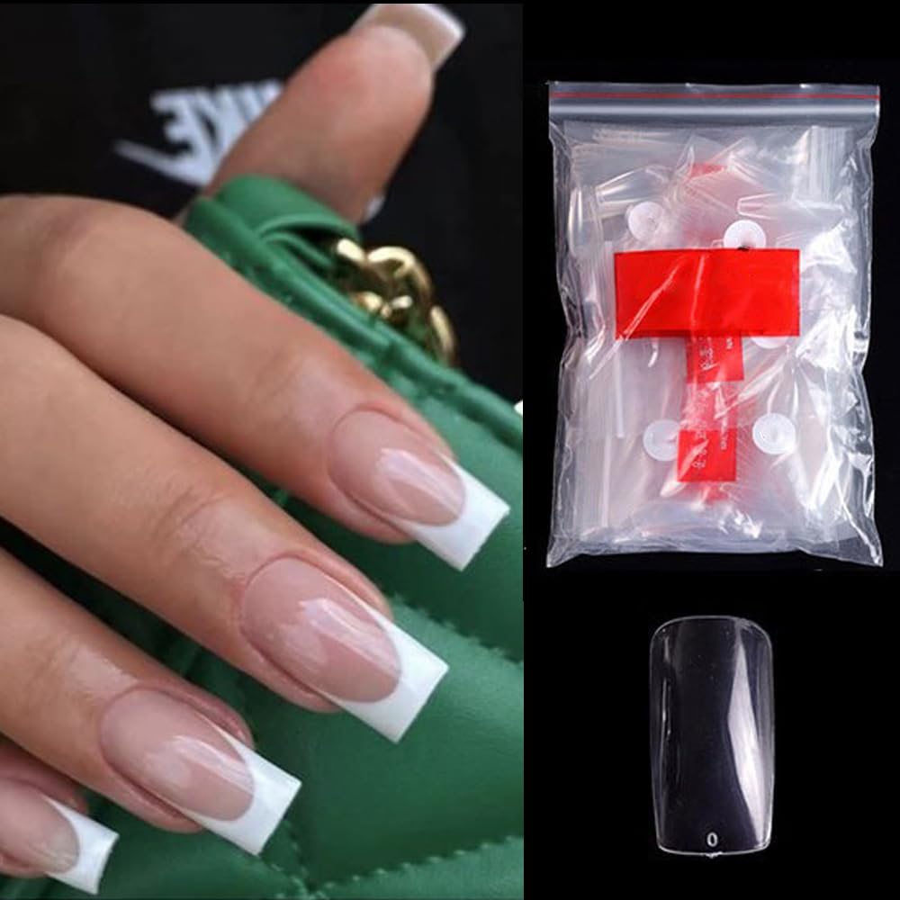 S.A.V.I 500 PCs Medium Length Square Shape False Nails - Transparent Acrylic Nail Tips, 10 Sizes, Full Cover Durable Manicure Extensions for Salon  Home DIY Nail Art