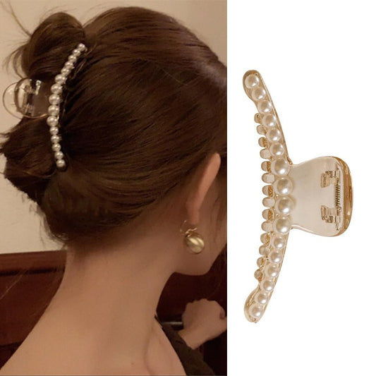 S.A.V.I Large Pearl Hair Claw Clip for Women | Gold Finish | Non-Slip Grip | Stylish Updo  Hair Styling Accessory | Durable  Trendy | For All Hair Types