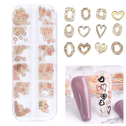 S.A.V.I 3D Nail Art Gold  Rose Gold Heart Metal Sequin Decorations Palette
