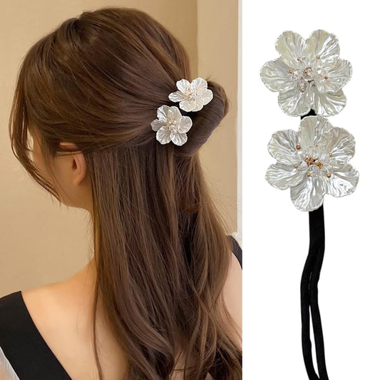 S.A.V.I Elegant Shell Flower Hair Clip | Big Floral Design | Pearl White Bridal Hair Accessory | 1 Pc Stylish Hairdo Clip | 34 cm Long | Perfect for Weddings, Parties