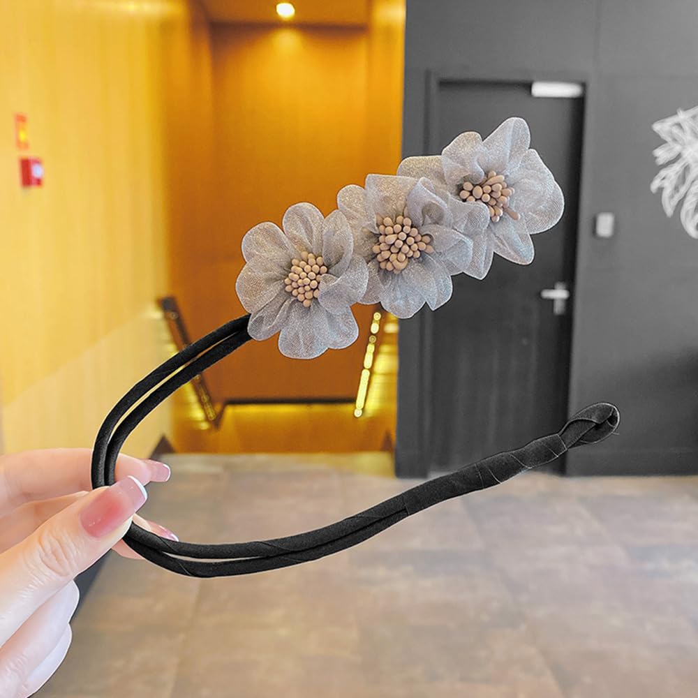 S.A.V.I Gold Floral Net Hair Curler Clip for Women | Soft Bun Maker with Elastic Band | Elegant Flower Design Hair Styling Tool for Long & Medium Hair | Lightweight & Easy to Use