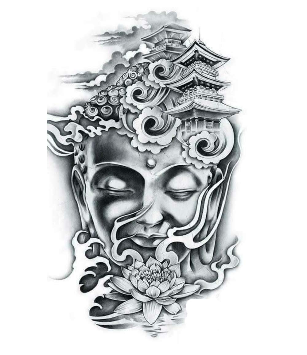 S.A.V.I 3D Temporary Tattoo Lord Buddha With Lotus Holy Religious Design Size 21x15CM - 1PC