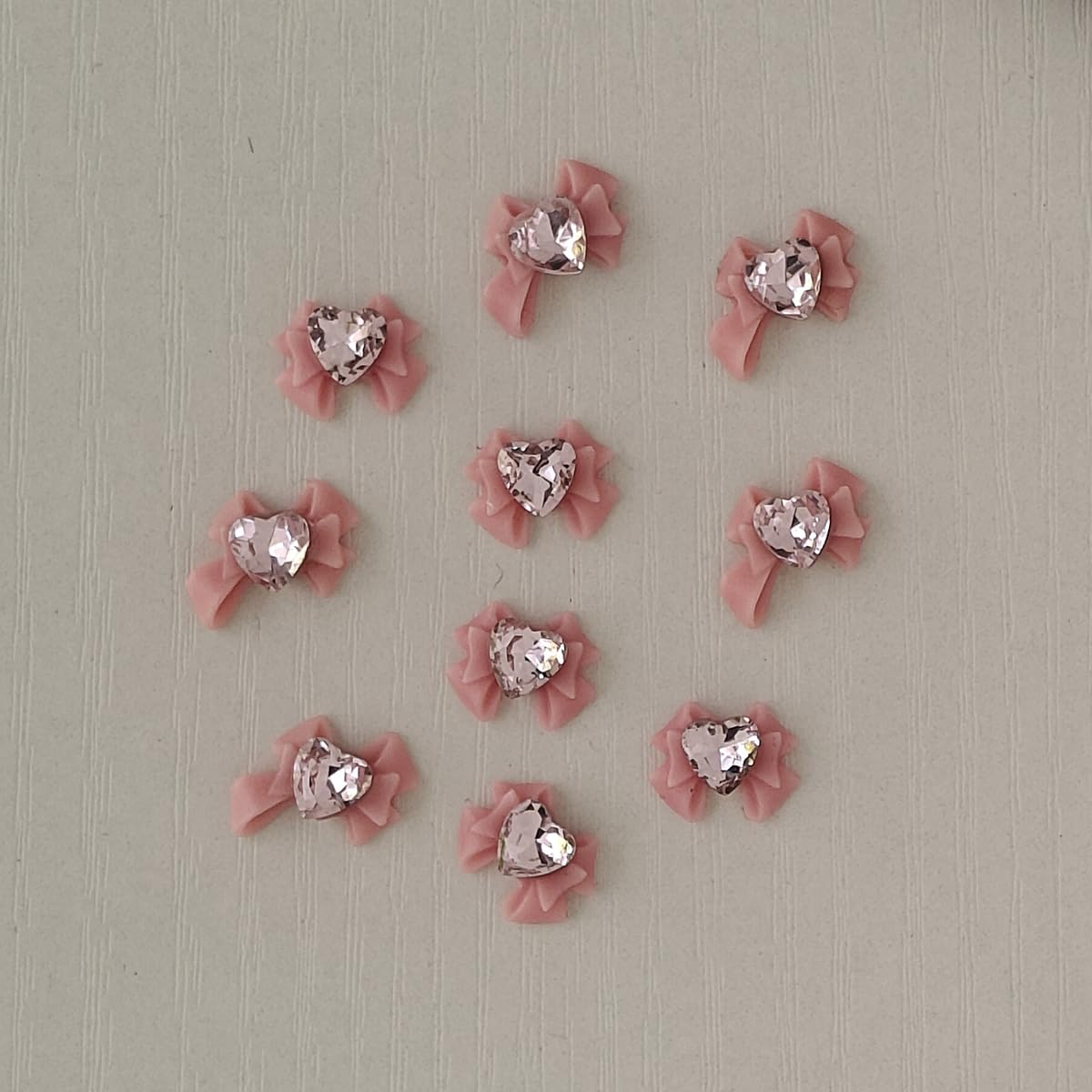 S.A.V.I 3D Pink Bow Nail Art Charms, Heart Rhinestone Resin, Pack of 10 – Big Bow Nail Accessories, 2 Designs, DIY Manicure Decorations for Girls & Women