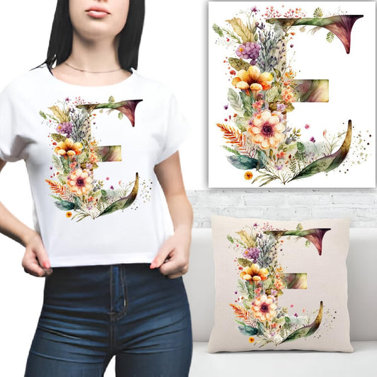 S.A.V.I 1PC Floral Alphabet Iron-On Patch – Washable Heat Transfer Sticker for DIY T-Shirts, Jeans, Pillows, Backpacks, Hats – Easy Applique with Beautiful Flower Design – Clothing  Accessories Patch (E)