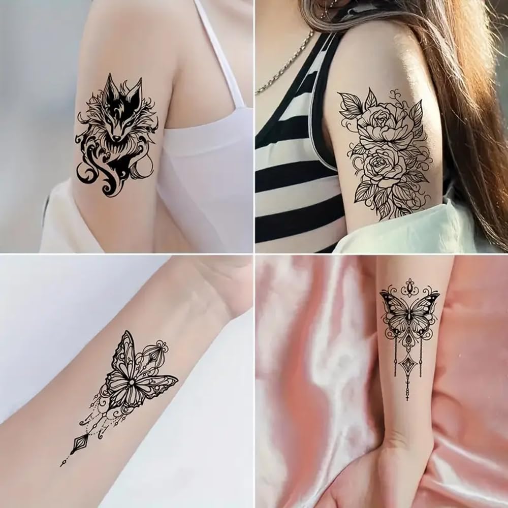 S.A.V.I 30 Pcs Black Temporary Tattoo Stickers for Women & Girls – Safe Non-Toxic Floral, Butterfly, Feather, Tribal, Wolf & Spider Designs – Waterproof Long-Lasting Body Art for Arm, Wrist, Shoulder (11)
