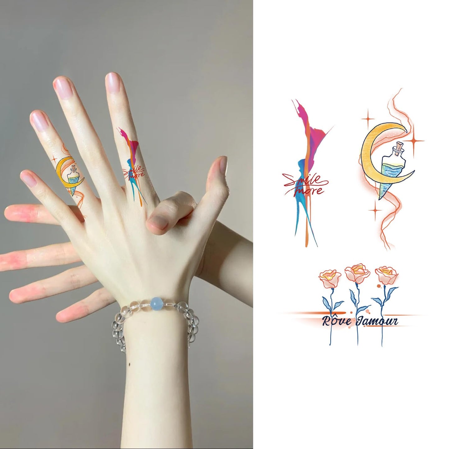 S.A.V.I Multicolour Floral Butterfly Moon Rose Snake Temporary Tattoo Sticker for Women & Girls | 12x7.6 cm | Waterproof, Non-Toxic, Long-Lasting, Removable Fake Body Art | 1 Pc (55)