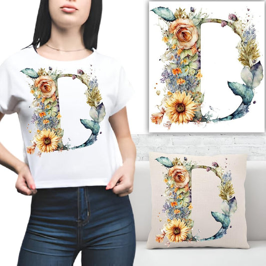 S.A.V.I 1PC Floral Alphabet Iron-On Patch – Washable Heat Transfer Sticker for DIY T-Shirts, Jeans, Pillows, Backpacks, Hats – Easy Applique with Beautiful Flower Design – Clothing  Accessories Patch (D)
