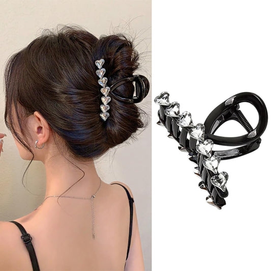 S.A.V.I Luxury Black Hair Claw Clip for Women | Heart Crystal Studded Big Hair Clutch | Strong Grip  Elegant Design | Stylish Juda  Bun Holder | Diamond Sparkle Look Hair Accessory | Trendy Party Clip