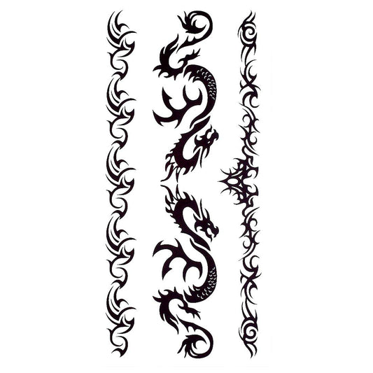 S.A.V.I 3D Temporary Tattoo Sticker Beautiful Black Color Tribal Totem Dragon Popular Design Size 19x9 CM - 1PC.