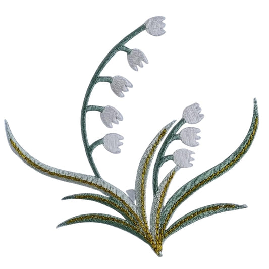 S.A.V.I 1PC 3D Embroidered Lily of The Valley Iron-On Patch | DIY Applique for Clothes, Jeans, Jackets, Backpacks | Heat-Activated, Pre-Glued Floral Lace Motif | 3.9x3.5 in | White  Green