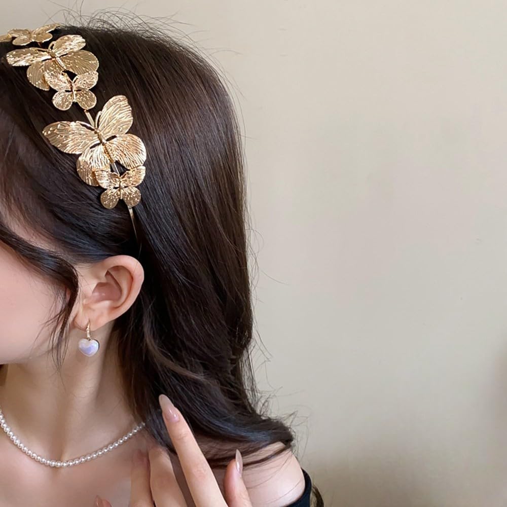 S.A.V.I Golden Butterfly Hairband for Women & Girls | Elegant Metal Headband | Lightweight Adjustable Floral Design | Party, Wedding, Festive & Stylish Hair Accessory – 14.5cm (Gold, Onesize)