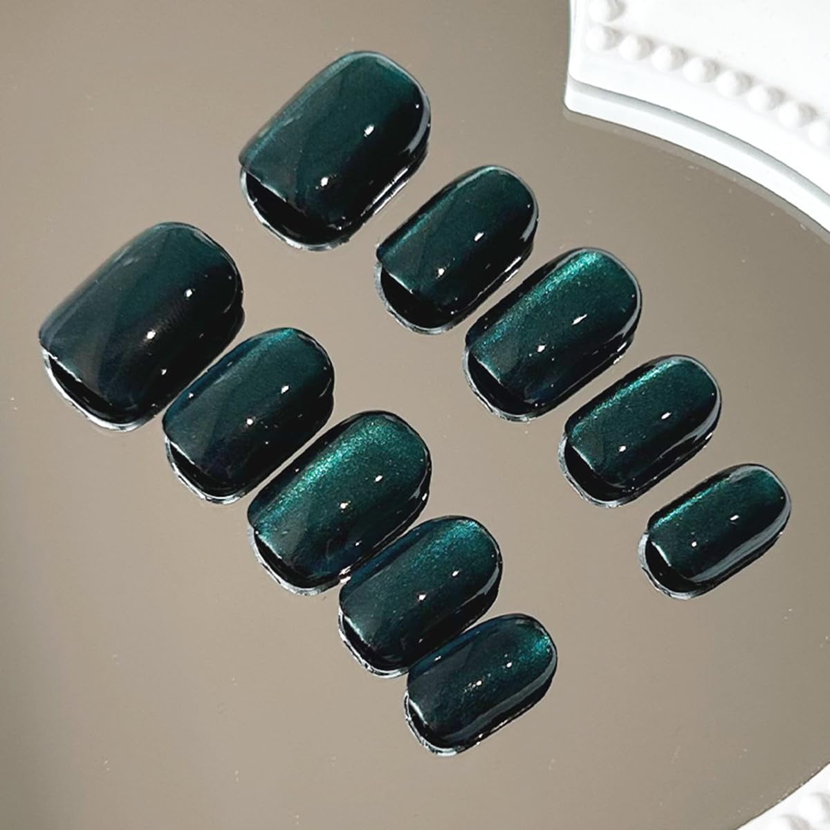 S.A.V.I 24 Pcs Blue Cat’s Eye Press On Nails | Short Natural Shape Fake Acrylic Hand Nails with Glue & Adhesive Tabs | Reusable Nail Art Kit for Women & Girls (Trendy & Easy to Apply)