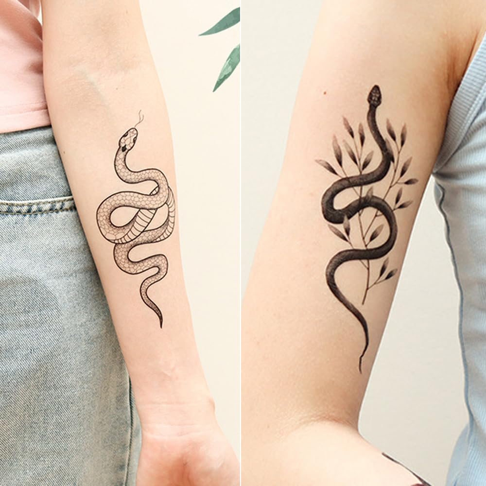 S.A.V.I 3 Pcs Snake Temporary Tattoo for Women & Men – 16x9 cm Safe Non-Toxic Waterproof Black Arm Stickers – Realistic & Aesthetic Body Art for Parties, Photoshoots, Festivals (03)