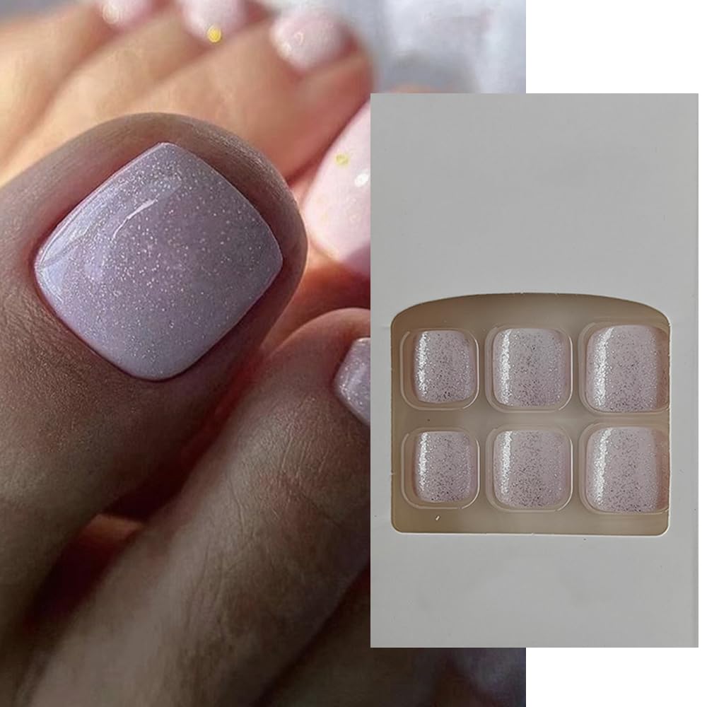 S.A.V.I 24 PCs Short Natural Shape Nude Pink and Glitter Toe Nails | Press-On Fake Nails for DIY Pedicure | Long-Lasting, Easy to Apply | Salon-Quality Finish Online at Low Prices in India