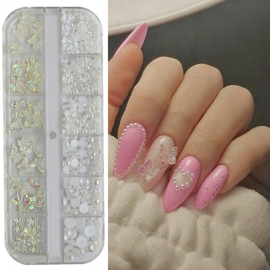 S.A.V.I 3D Nail Art Jewelry - Aurora AB Bowknot  Pearl, Transparent Accessories