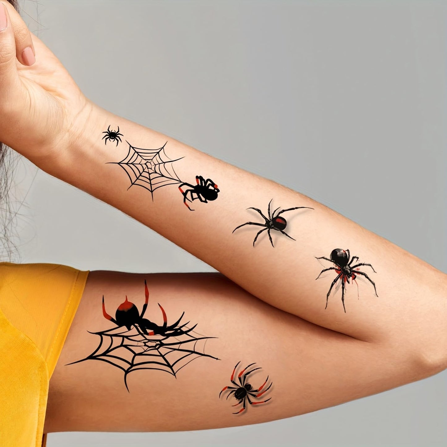 S.A.V.I 30 Pcs Spider Web Temporary Tattoos for Kids & Adults – Safe Non-Toxic Black & Red Halloween Designs, Waterproof Body Art Stickers – 9.7x5.7 cm Sheets, Long Lasting for Face, Arms, Hands (15)