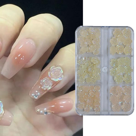 S.A.V.I 3D Rose Nail Art Decorations – Color Changing Flowers Under UV/Sunlight | Acrylic Nail Charms in 3 Sizes for DIY Nail Art, Salons & Home | Box with 6 Sections