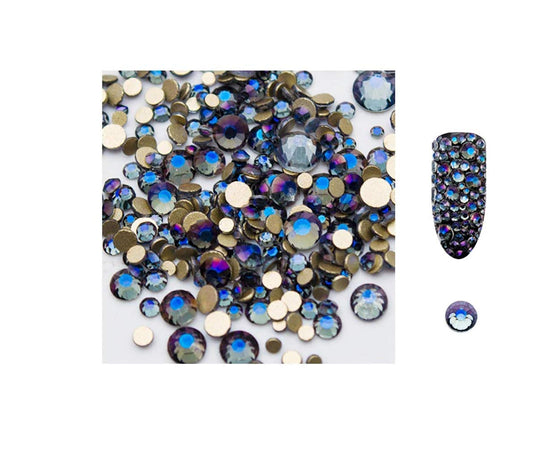 S.A.V.I 5g/Pack AB Glass Indigo Rhinestones Shiny Gems Manicure Accessories Gold Flatback Mixed Sizes for Nail Art