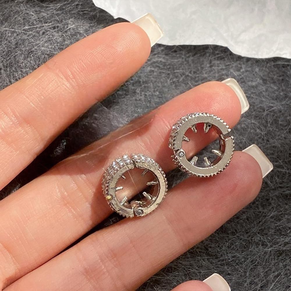 S.A.V.I 2 Pcs Silver Rhinestone Hair Ring Clips for Women & Girls | 1.5cm Round Metal Crystal Hair Pins | Stylish Sparkling Hair Accessories for Party, Wedding & Daily