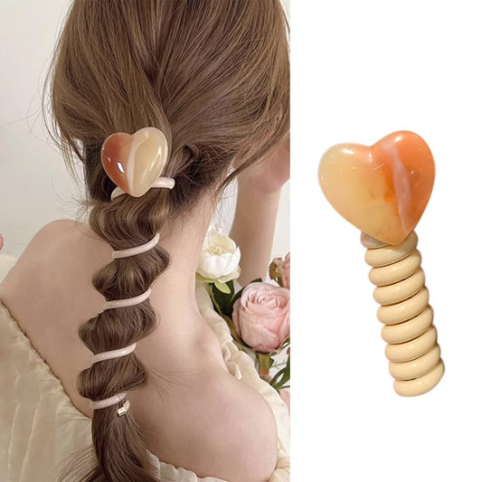 S.A.V.I Heart-Shaped Telephone Wire Hair Band | 7CM Spiral Hair Accessory for Women  Girls | Durable Elastic Hair Tie for Braid  Ponytail | Stylish, Trendy  Comfortable - 1 Pc