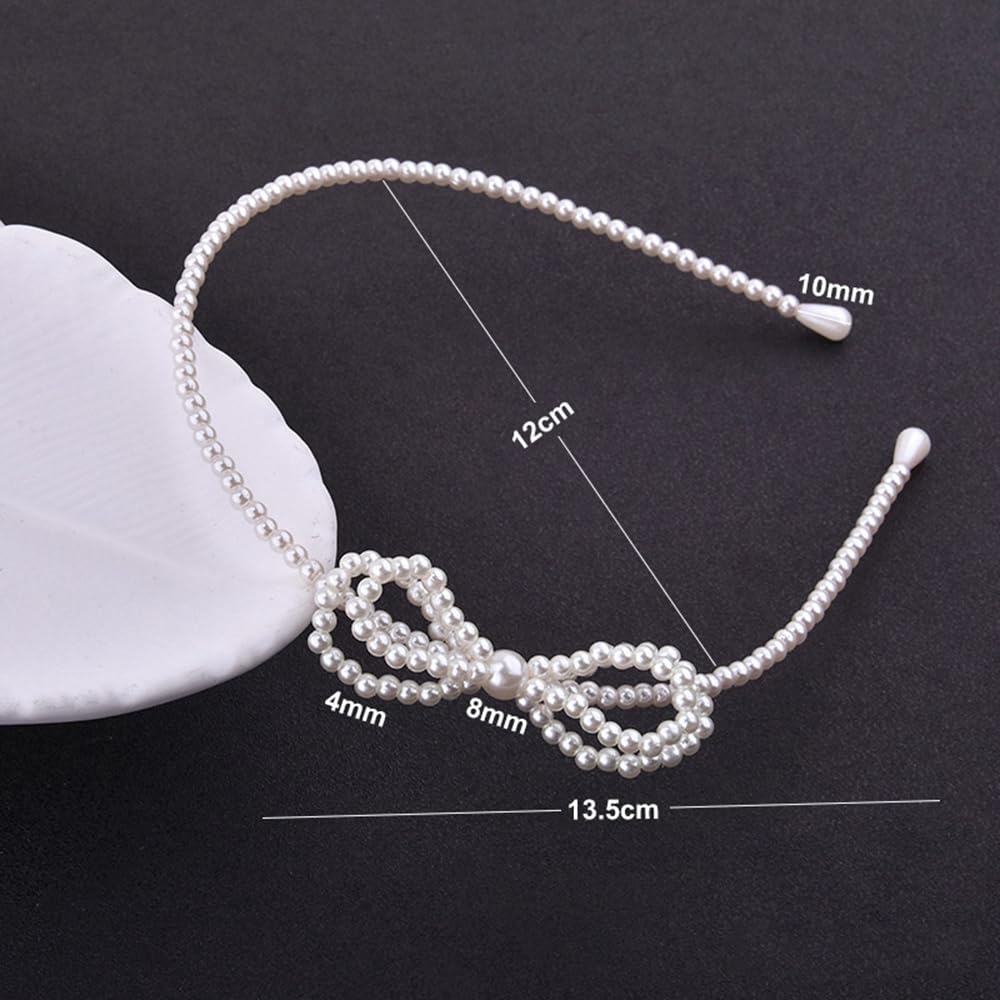 S.A.V.I Elegant White Pearl Headband for Girls & Women | Stylish Bow Hairband with Faux Pearl Beads | Party, Wedding, Birthday & Daily Hair Accessory