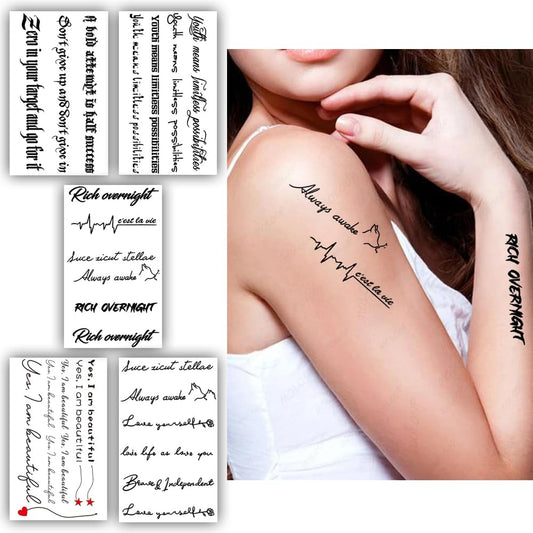 S.A.V.I Set of 5 Waterproof Temporary Tattoo Sheets for Men  Women | Inspirational Quotes  Motivational Designs | 10.5X6cm Long-lasting Body Art Stickers | Perfect for Parties, Festivals  Events