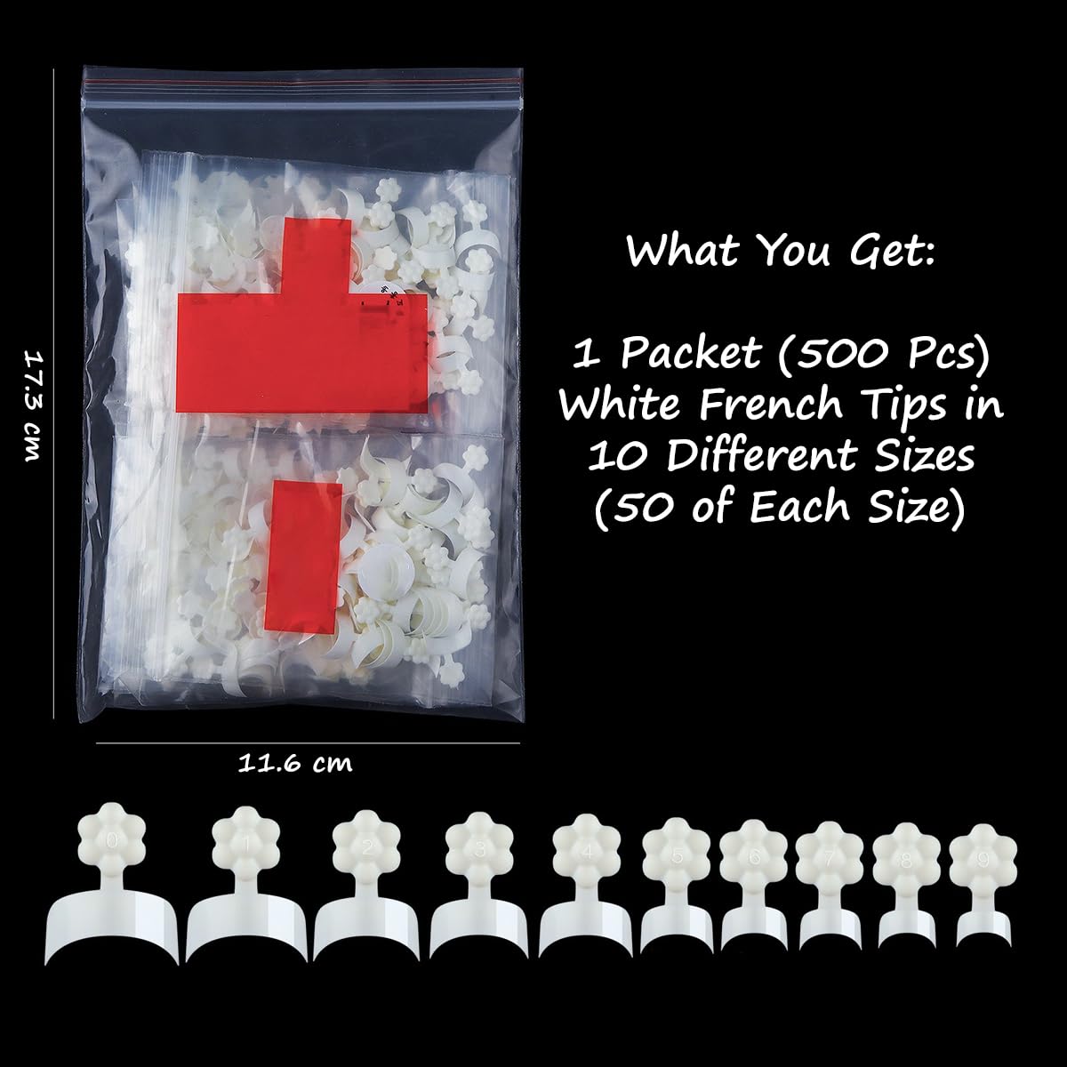 S.A.V.I 500 Pcs White French Short Nail Tips | 10 Sizes ABS Plastic Nail Extensions for DIY Manicure & Salon Use | Curved Design Reusable Tips for Women & Girls | Nail Art Kit for Beginners & Pros