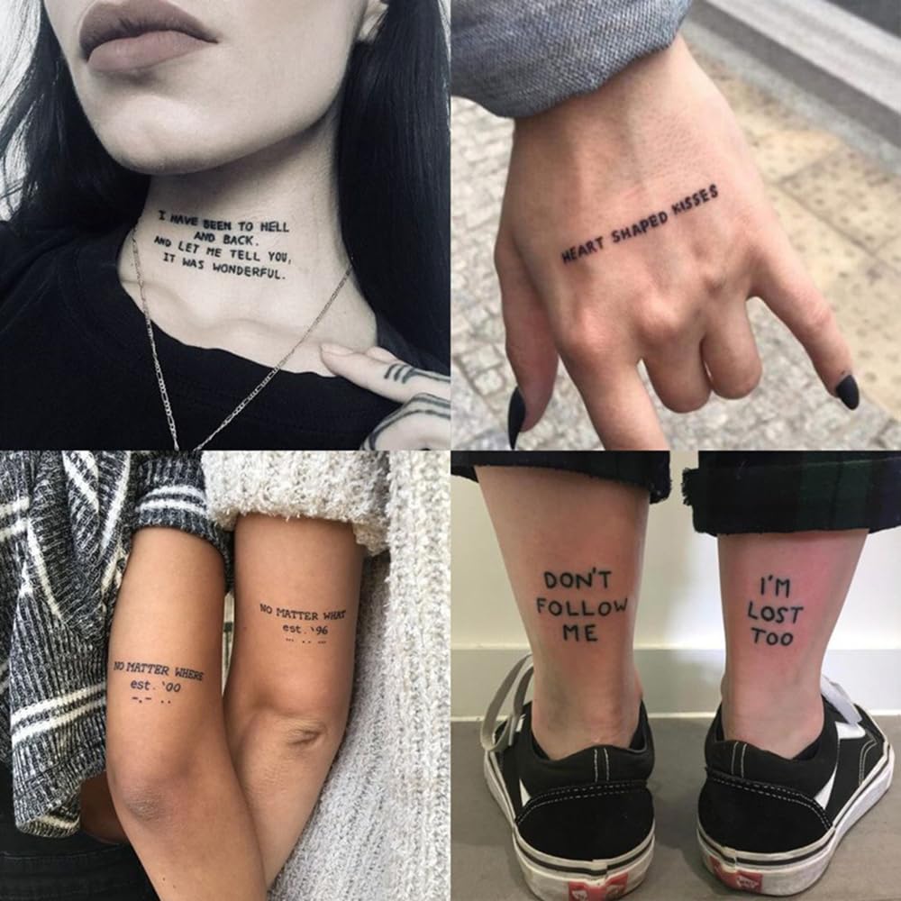 S.A.V.I 30 Pcs Black Temporary Tattoos for Women & Men – Safe, Non-Toxic, Waterproof Body Art Stickers | Minimalist Quote & Word Designs | 9.7x5.7 cm Sheet | Long-Lasting, Easy to Apply (13)