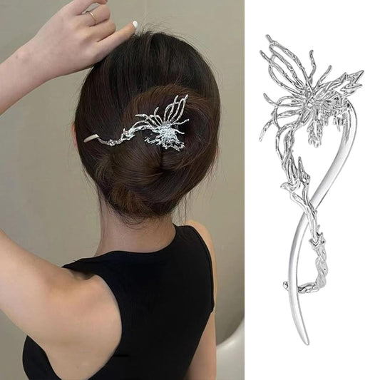 S.A.V.I Silver Butterfly Hair Clip for Women | 14 cm Stylish Metallic Hair Clutch | Elegant Floral Design for Buns  Updos | Perfect Hair Accessory for Party, Wedding