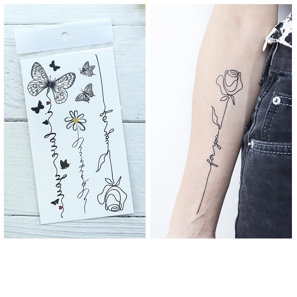 S.A.V.I 3 Pcs Butterfly Temporary Tattoo Stickers for Girls & Women – Safe, Non-Toxic, Waterproof, Long-Lasting – 16x9 cm Elegant Black, Blue, Pink Floral Designs – Arm, Wrist, Back Body Art (06)