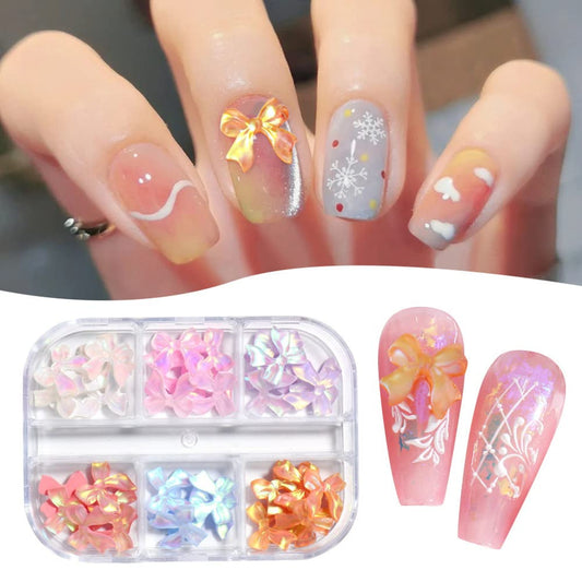 S.A.V.I 6 Grids 3D Aurora Crystal, Multicolor Bowknot Nail Fashion Accessories Manicure DIY Trending