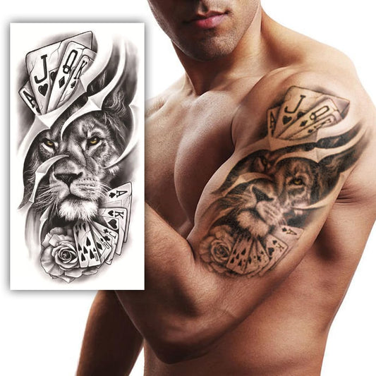 S.A.V.I Lion Face  Cards Temporary Tattoo – Waterproof Arm Makeup for Men  Women, 21x10cm