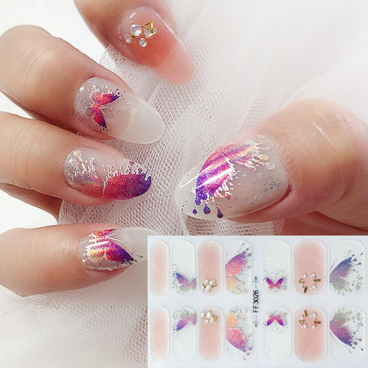 S.A.V.I 14 PCS Gel Butterfly Nail Stickers - Self Adhesive, Full Coverage, Glitter Effect