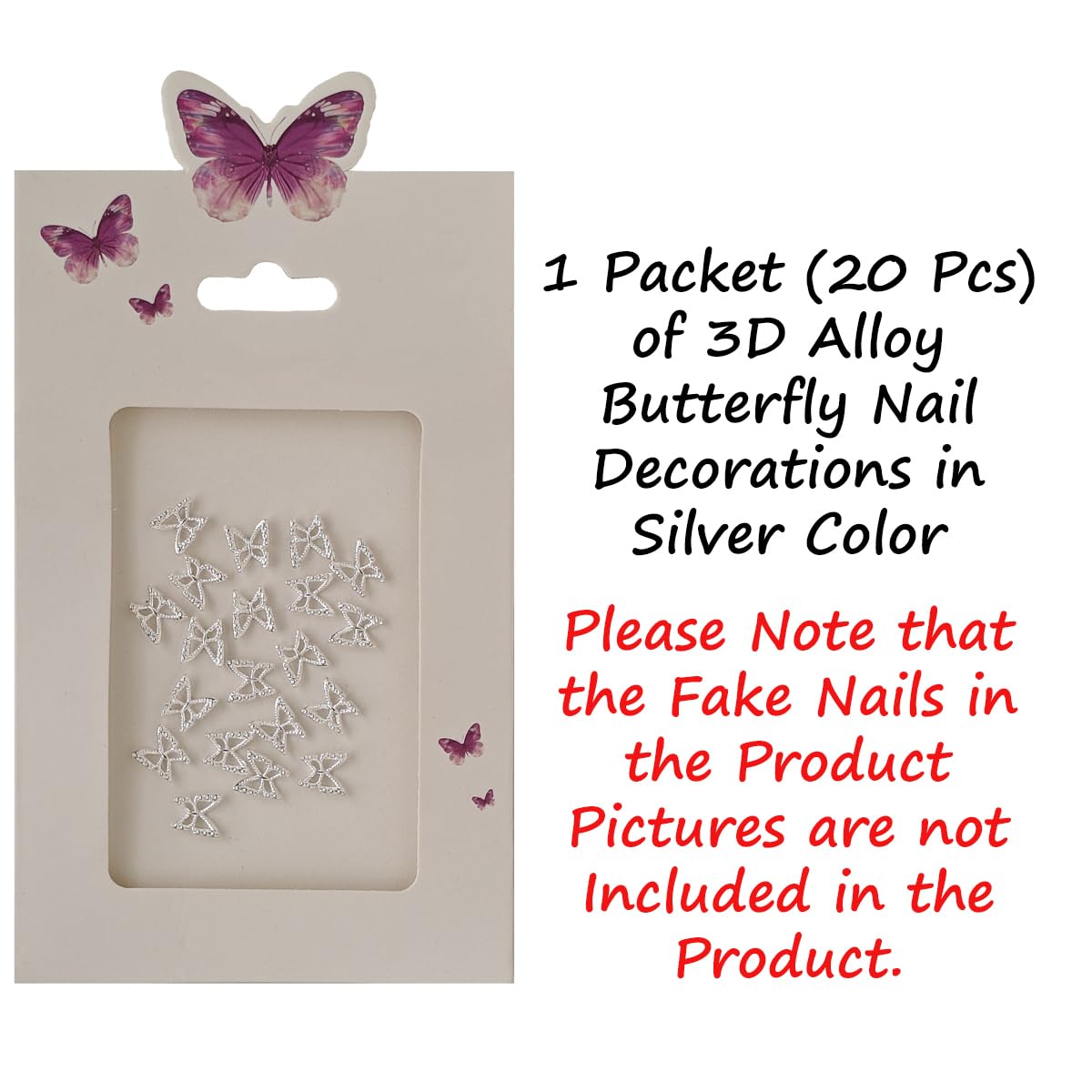 S.A.V.I 3D Butterfly Nail Art Charms (20 Pcs) – Silver Alloy Metal Nail Decorations | 8mm DIY Nail Accessories for Women & Girls | Manicure Art Kit for Stylish, Elegant Nail Designs