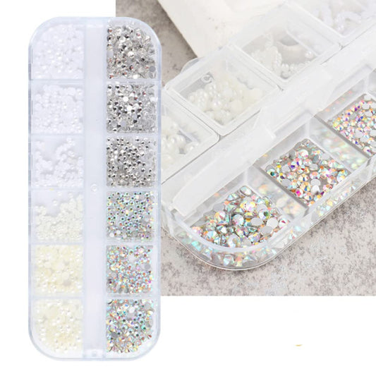 S.A.V.I 1PC. Nail Art AB Rhinestones Pearls Mix Sizes Decorations Palette DIY