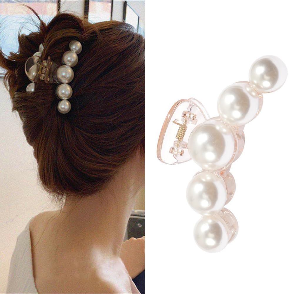S.A.V.I Pearl Hair Clip for Women  Girls, Large Pearl Hair Claw for Stylish Bun  Updo - Durable Hair Accessory for All Hair Types, Ideal for Dailywear  Party Use (1 Pc)