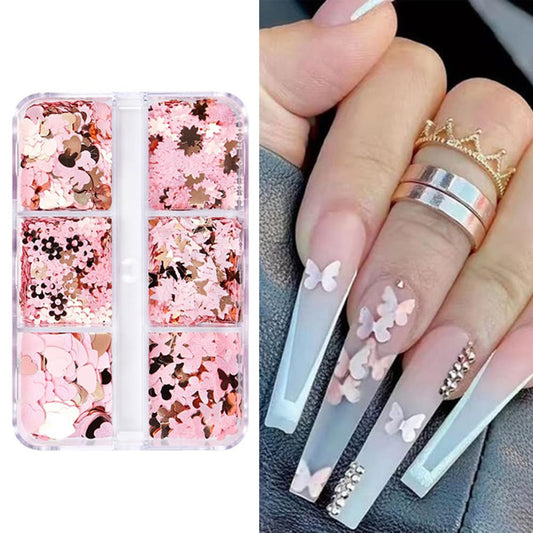 S.A.V.I Nail Art Sequins - Pink  Gold, Ultra-Thin, Butterfly, Heart  Flower Designs