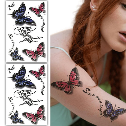 S.A.V.I 2 Sheets Butterfly Temporary Tattoos for Women  Girls – Waterproof Body Art Stickers | Colorful Pink  Blue Design | Long-Lasting, Easy to Apply – 19x12cm | Ideal for Parties  Events