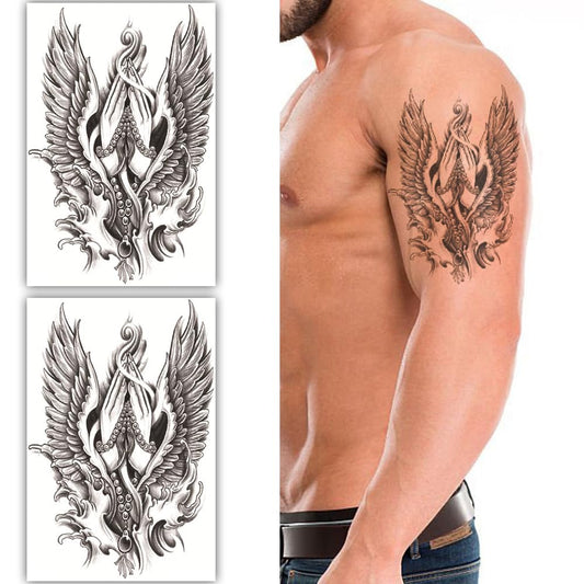 S.A.V.I 2 Sheets Large Black Temporary Tattoos for Men  Women - 19x12cm Waterproof Winged Flame Design - Long-Lasting Body Art for Arms, Shoulders  Back - Easy Apply  Remove